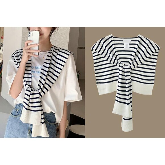 Women's Polyester Striped Shawl Wraps Scarf Cardigan Cape Casual Top - Picture 9 of 9